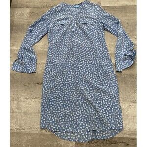 J. McLaughlin Women Blue White 100% Silk Button Dress Medium